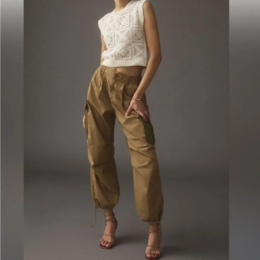 Anthropologie Tan Cargo Parachute Pants Size 28 Bungie‎ Ankle - Picture 16 of 16
